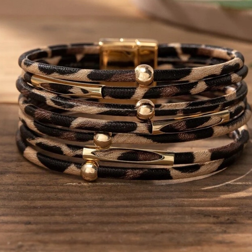 Leopard Print Gold Accent Bracelet